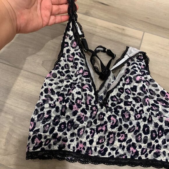 Victoria's Secret Pink Black Leopard Lace Racerback Triangle Bralette L - Picture 6 of 7